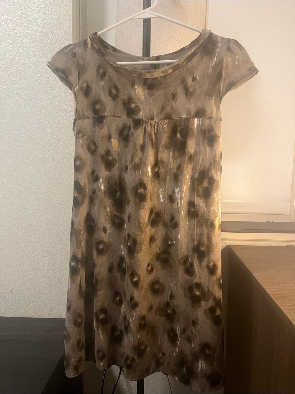 Zara Collection Empire Waist Leopard Print Mini Dress w/ Cap Sleeves - Brown/Tan